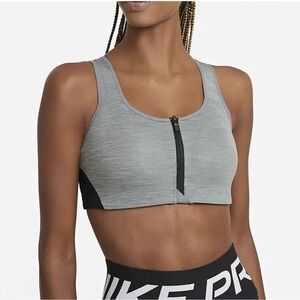 Nike High Support Padded Front Zip Heather Gray and Black Sports Bra